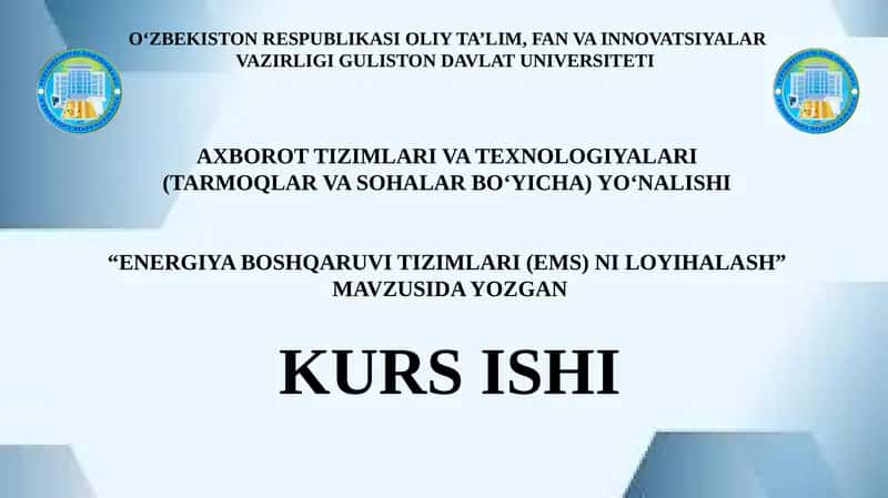 ENERGIYA BOSHQARUVI TIZIMLARI (EMS) NILOYIHALASH