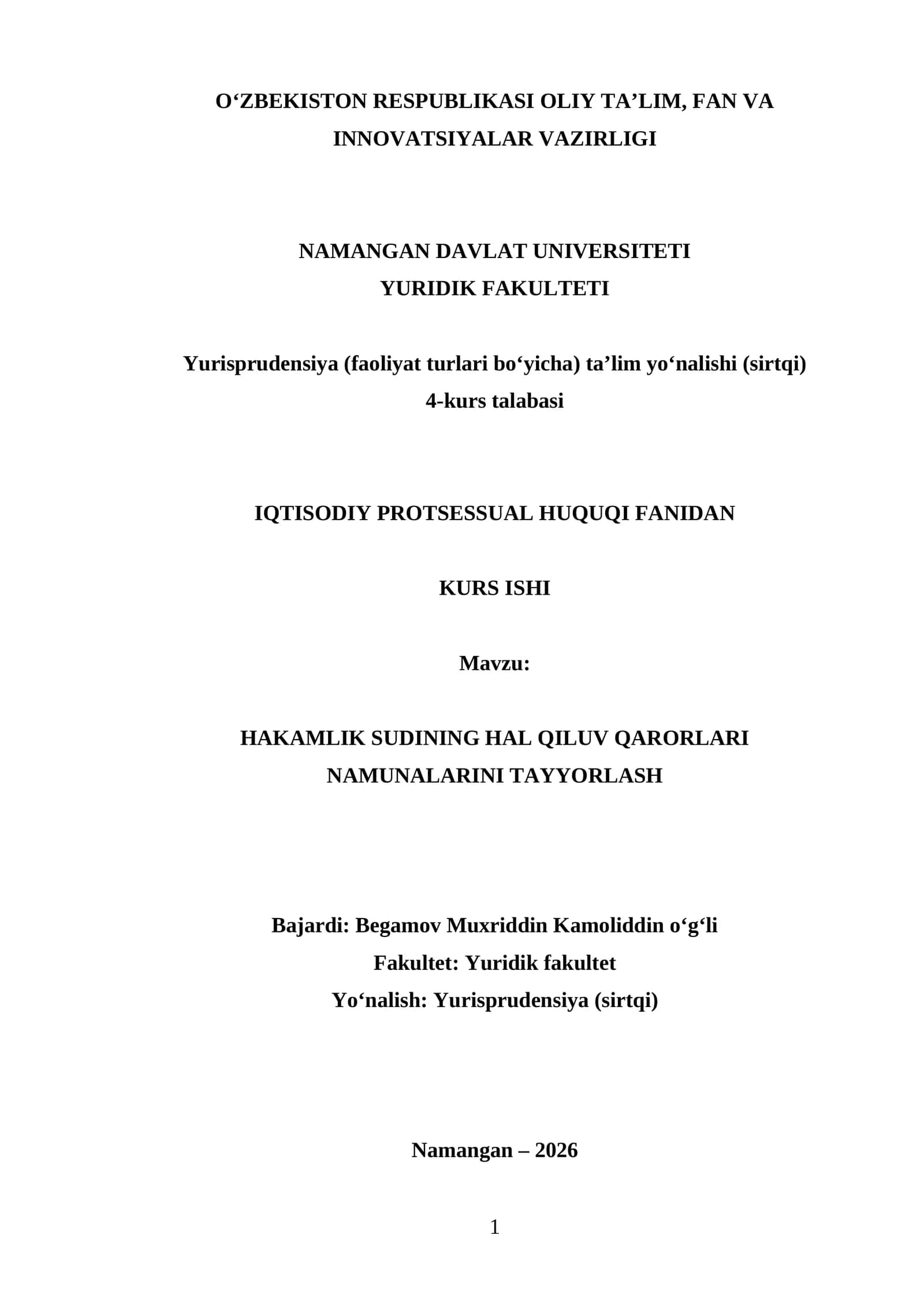 HAKAMLIK SUDINING HAL QILUV QARORLARI NAMUNALARINI TAYYORLASH