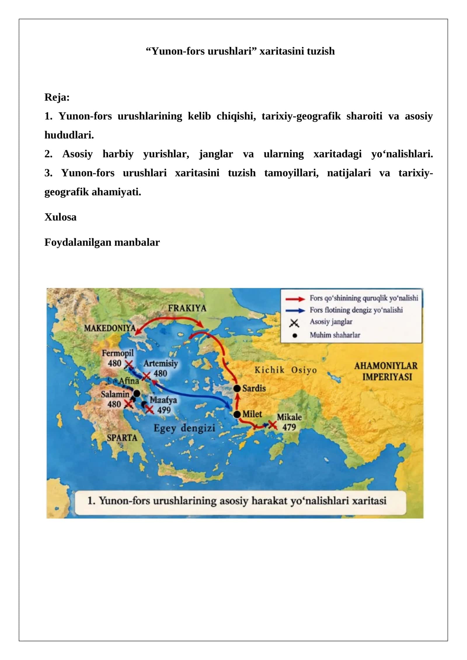 “Yunon-fors urushlari” xaritasini tuzish