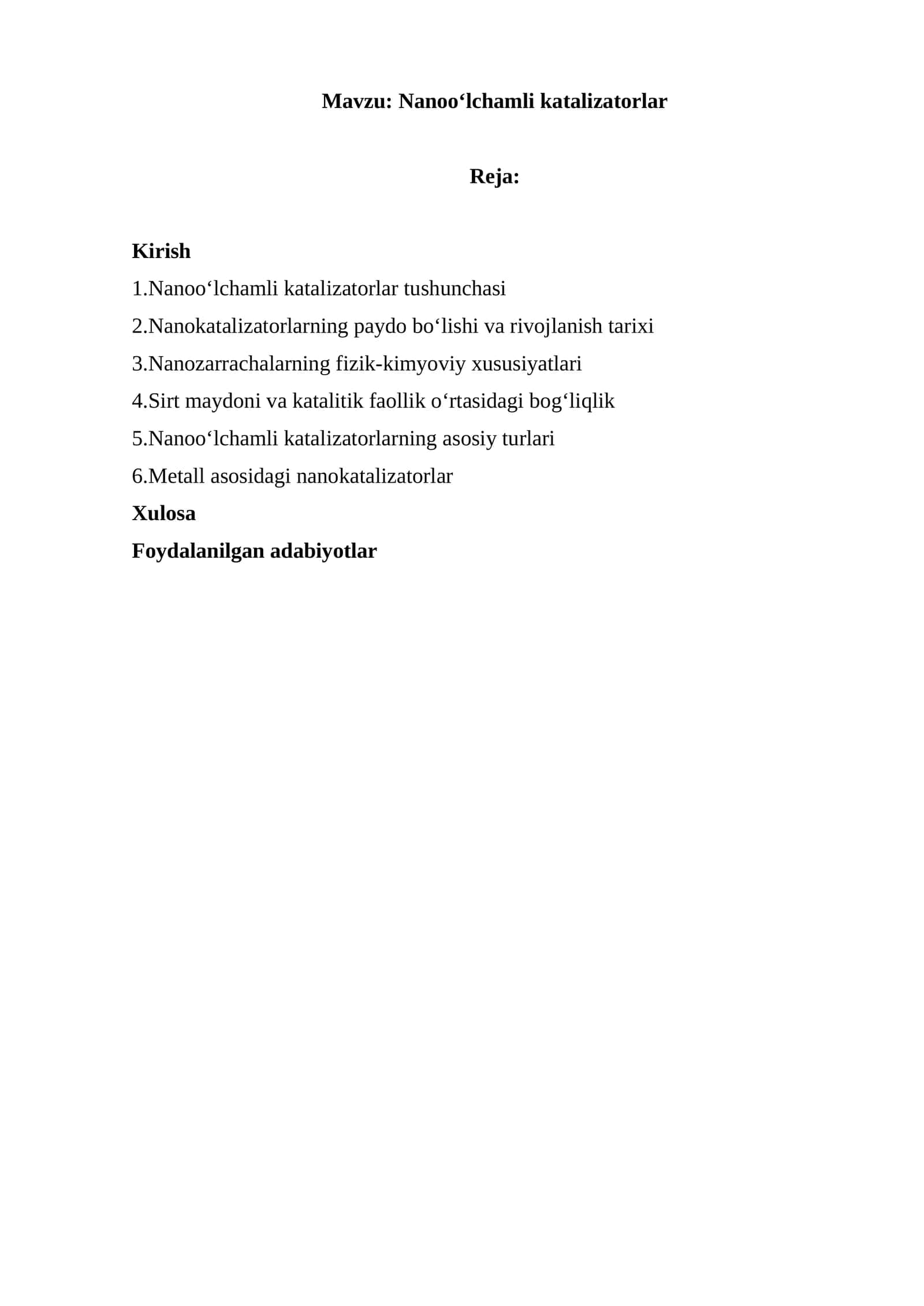 Nanooʻlchamli katalizatorlar