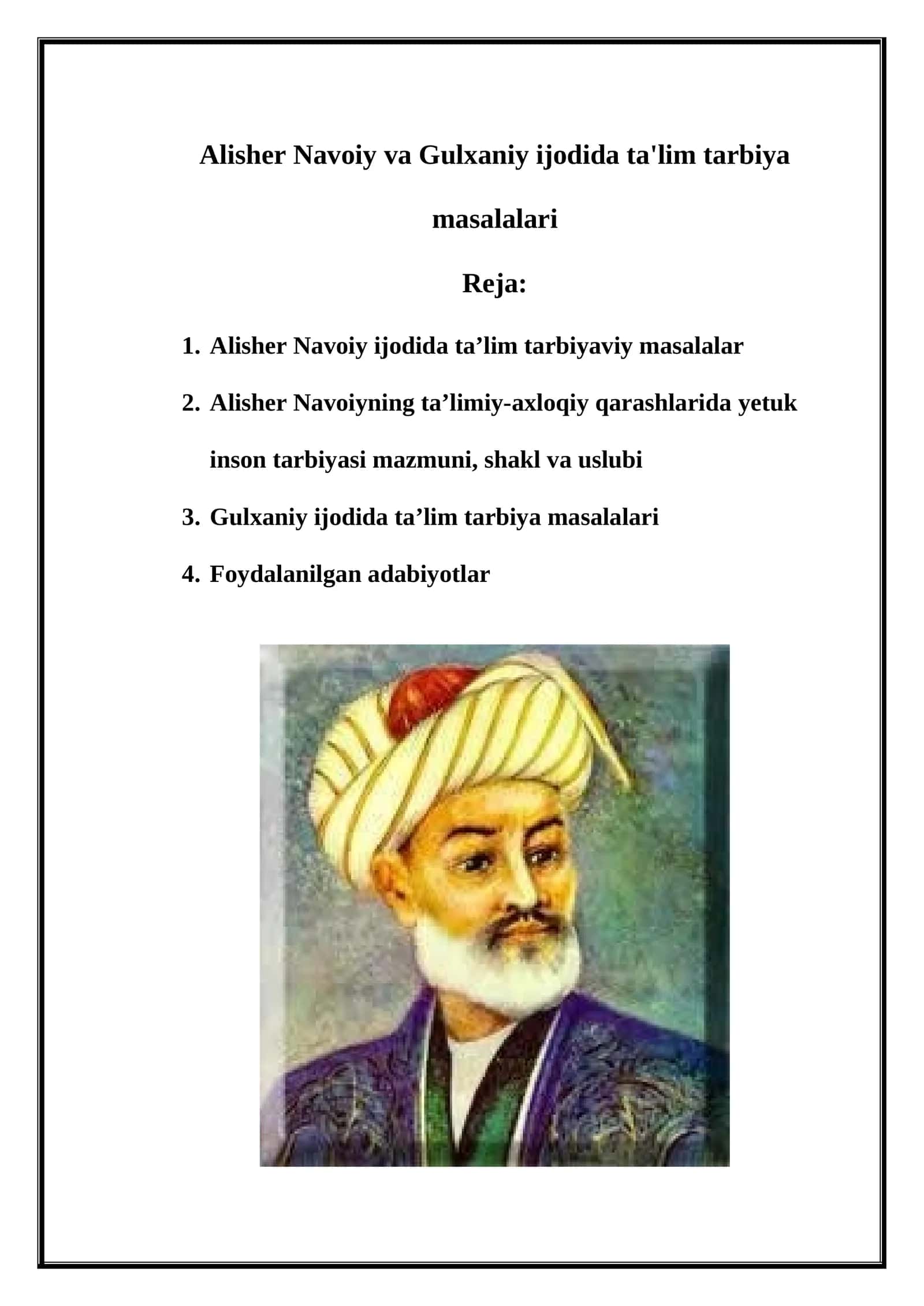 Alisher Navoiy va Gulxaniy ijodida ta'lim tarbiya