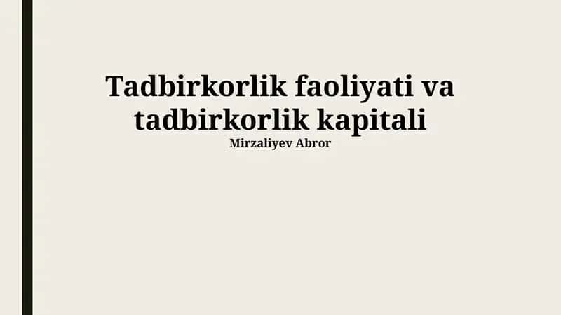 Tadbirkorlik faoliyati va tadbirkorlik kapitali