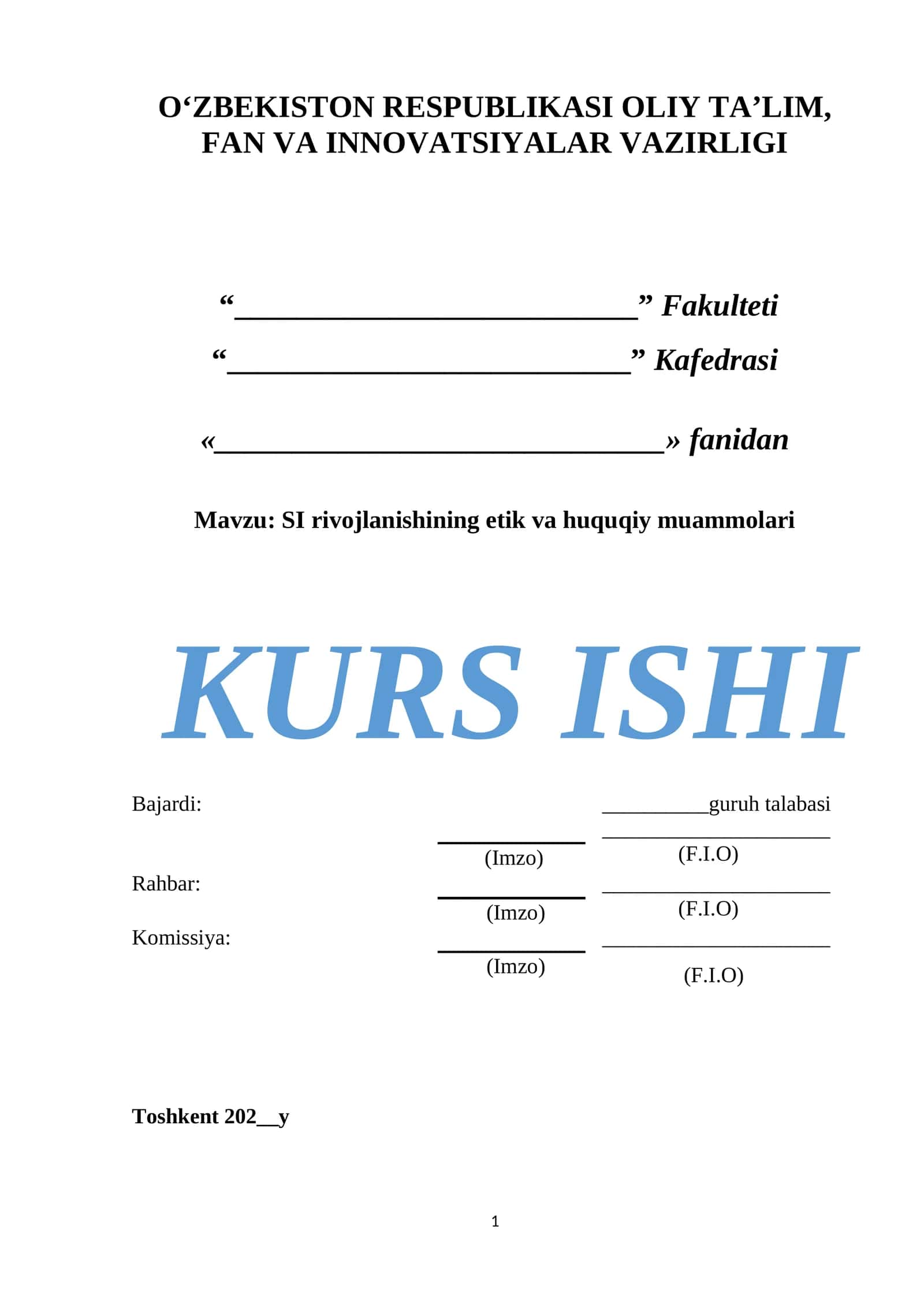 SI rivojlanishining etik va uning huquqiy muammolari.