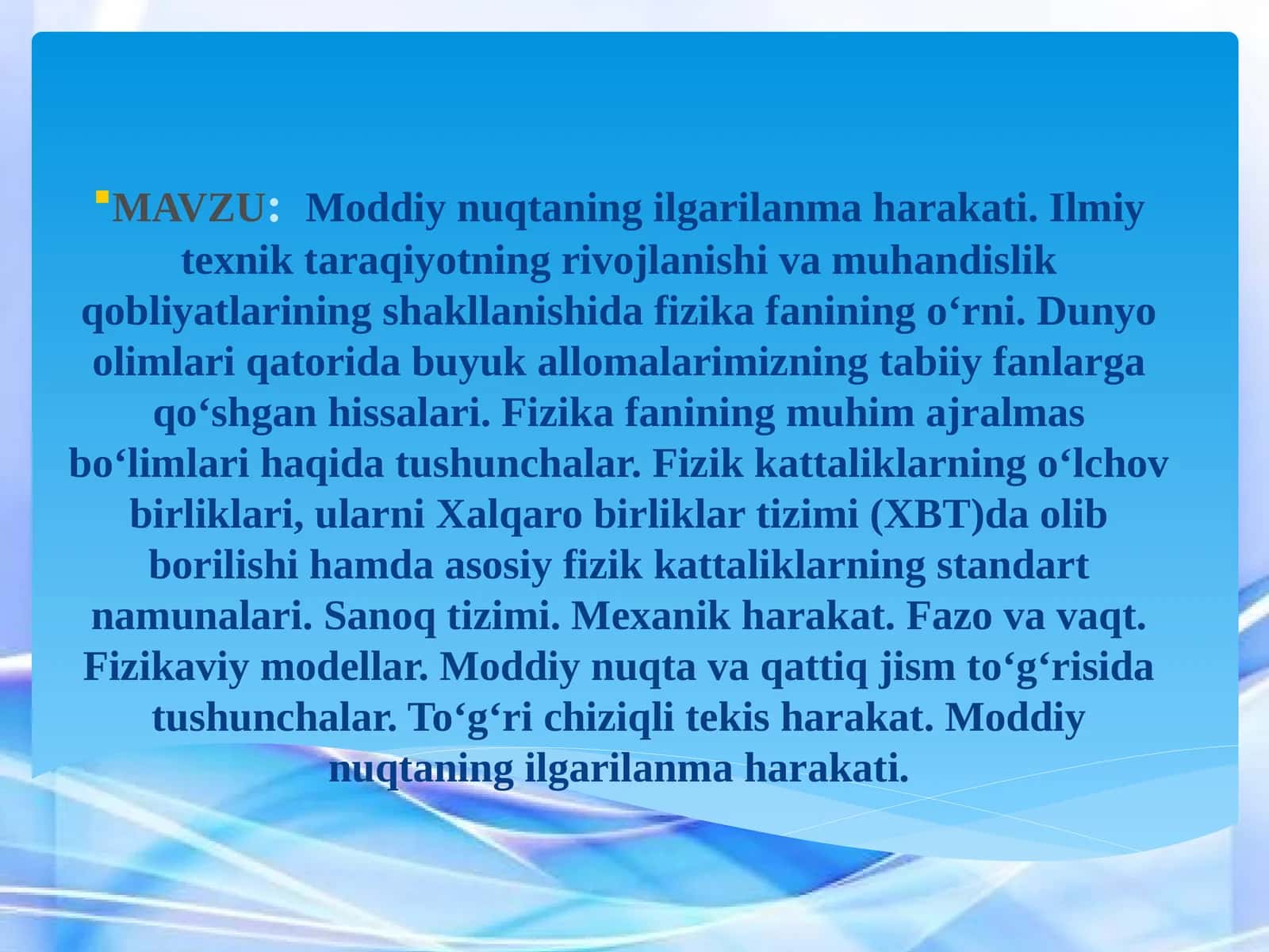Moddiy nuqtaning ilgarilanma harakati