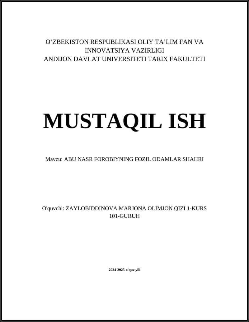 ABU NASR FOROBIYNING FOZIL ODAMLAR SHAHRI