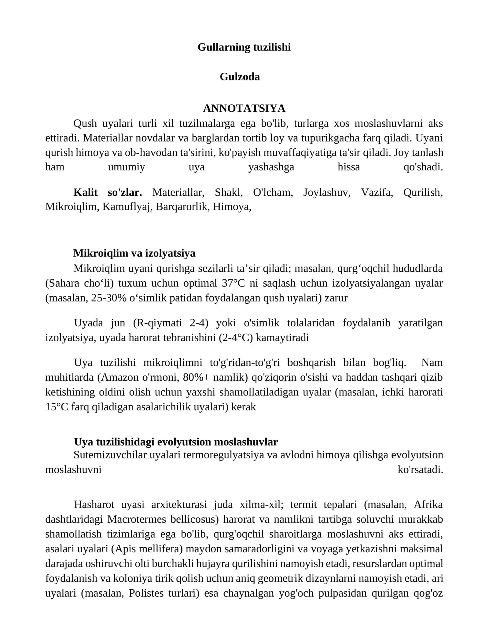Gullarning tuzilishi Gulzoda