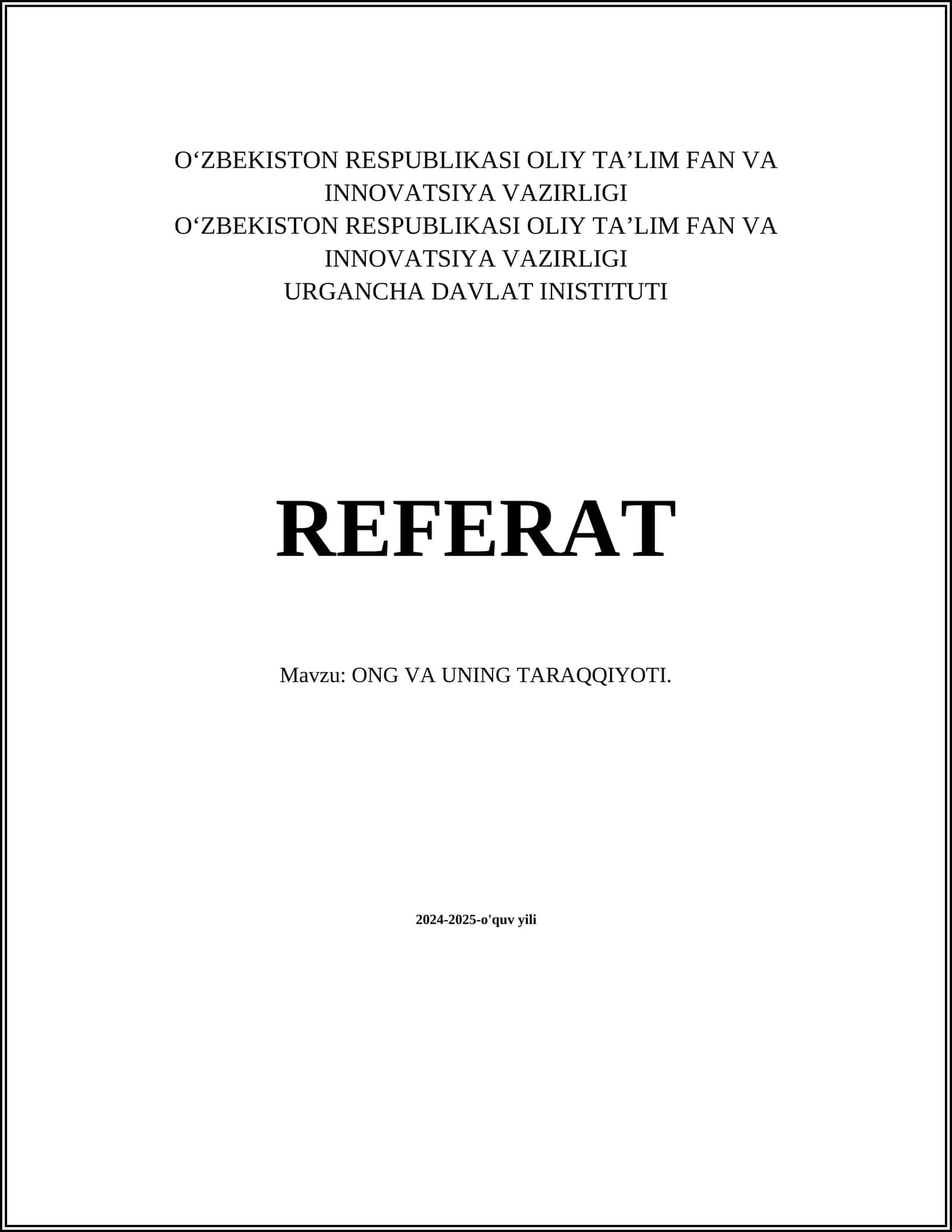 ONG VA UNING TARAQQIYOTI