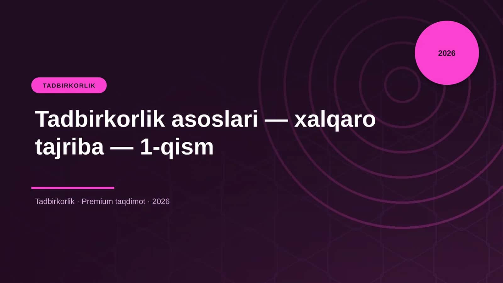 Tadbirkorlik asoslari — xalqaro tajriba — 1-qism