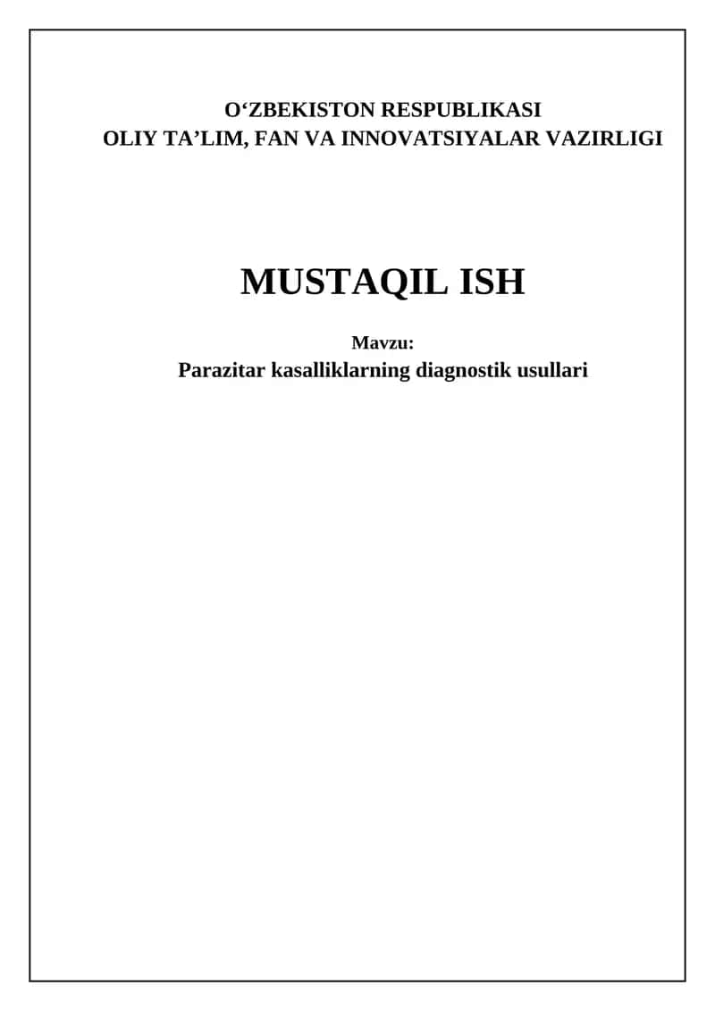 Parazitar kasalliklarning diagnostik usullari