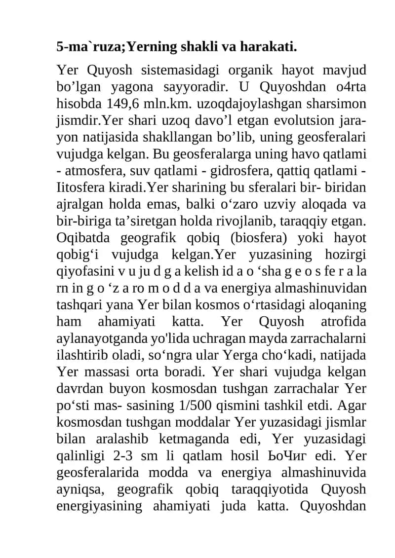 Yer Quyosh sistemasidagi organik hayot