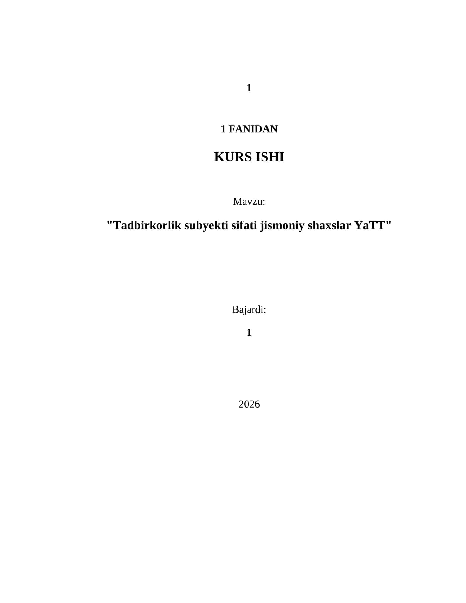Tadbirkorlik subyekti sifati jismoniy shaxslar YaTT