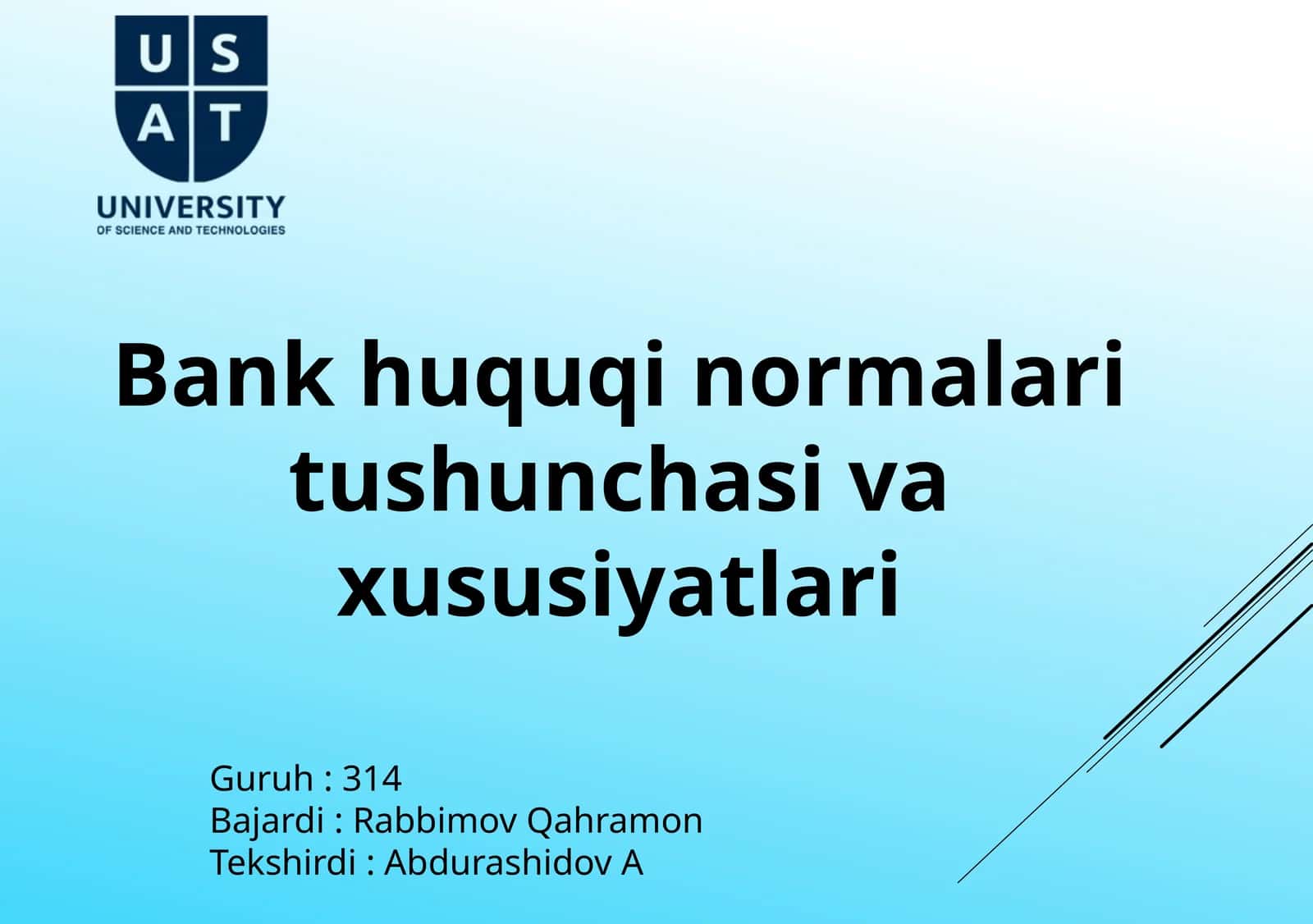 Bank huquqining normalari tushunchasi va shaxsiyatlari