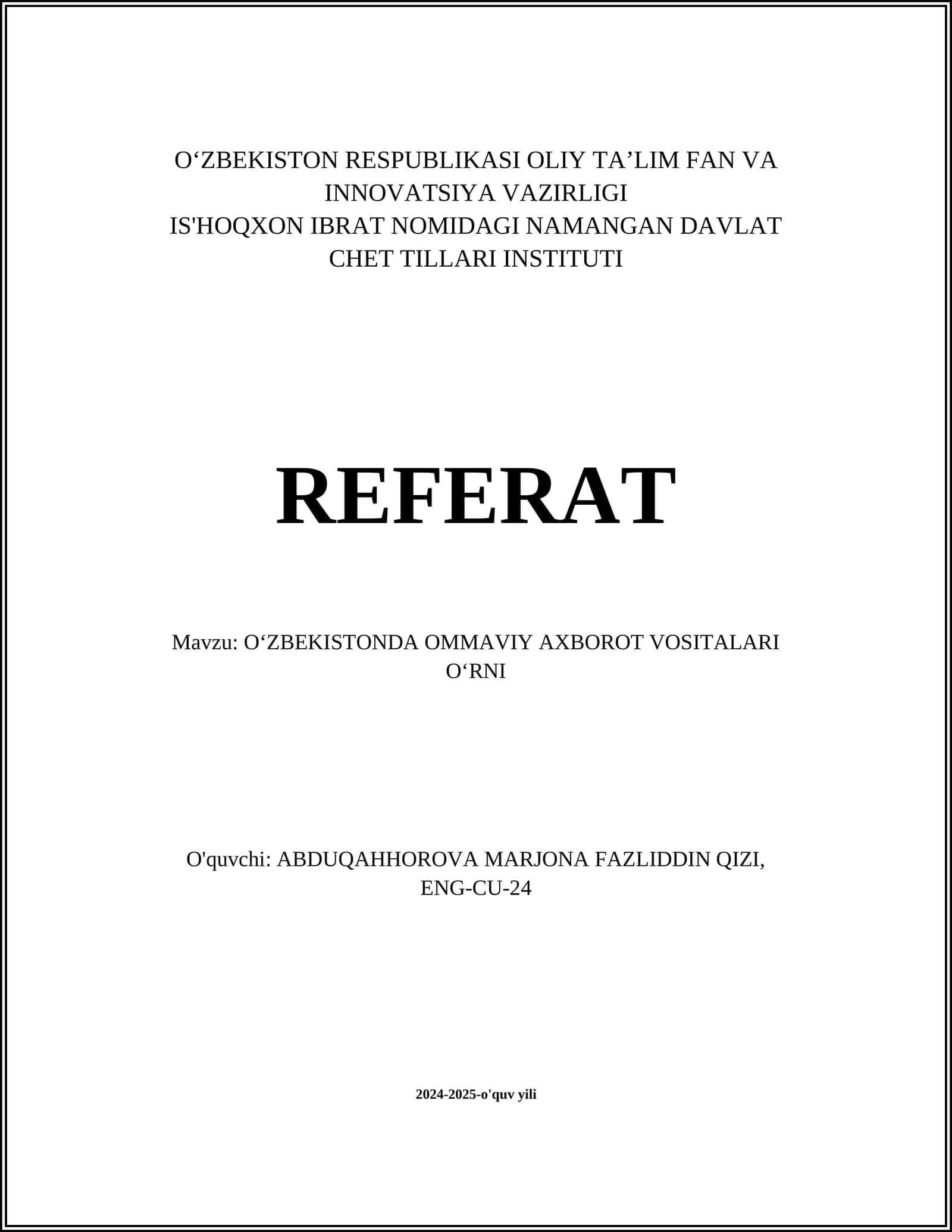 Oʻzbekistonda Ommaviy Axborot Vositalari Oʻrni