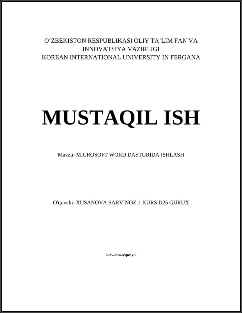 MICROSOFT WORD DASTURIDA ISHLASH
