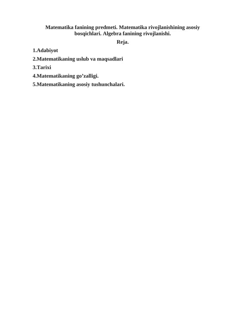 Matematika fanining predmeti