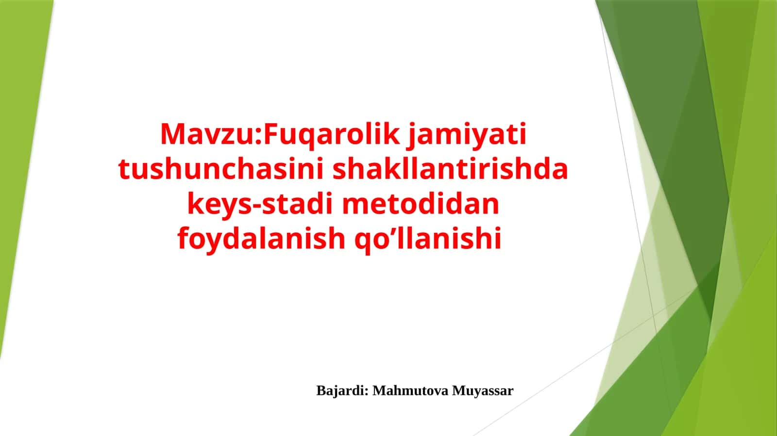 Fuqarolik jamiyati tushunchasini shakllantirishda keys-stadi metodidan foydalanish qo’llanishi