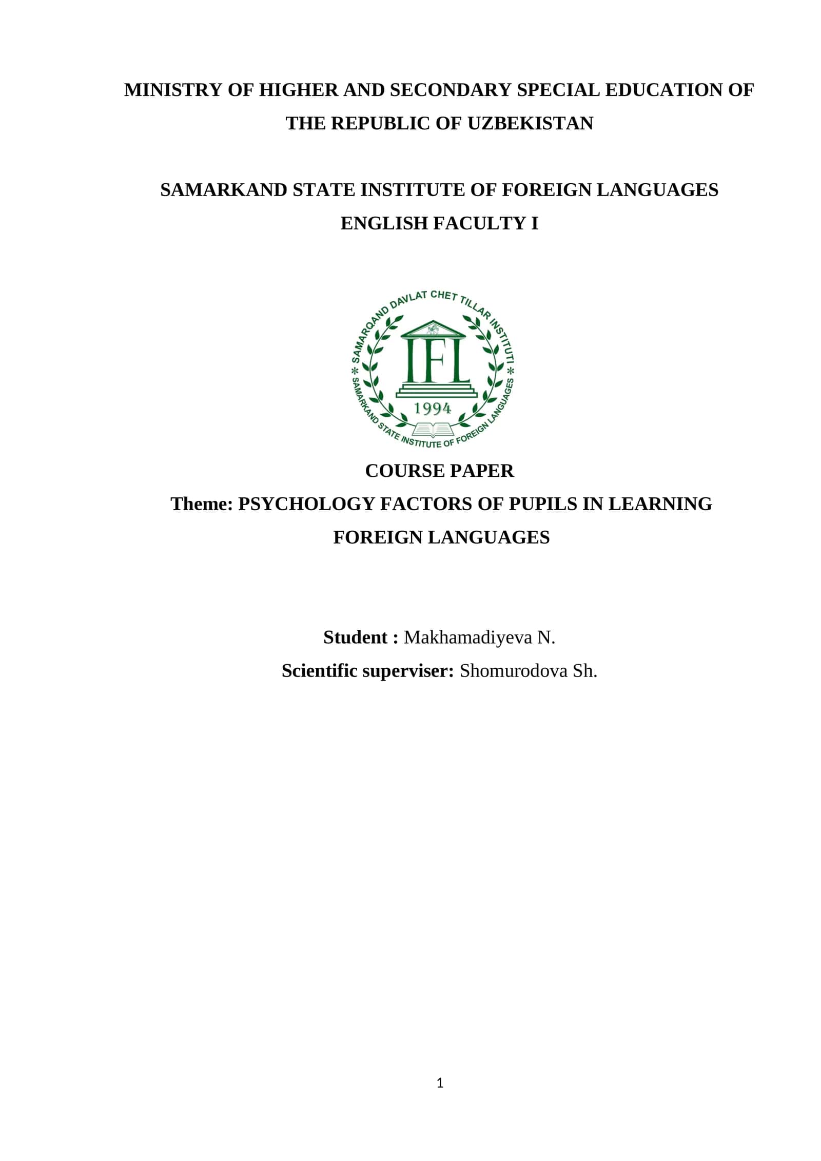 PSYCHOLOGY FACTORS OF PUPILS IN LEARNING FOREIGN LANGUAGES