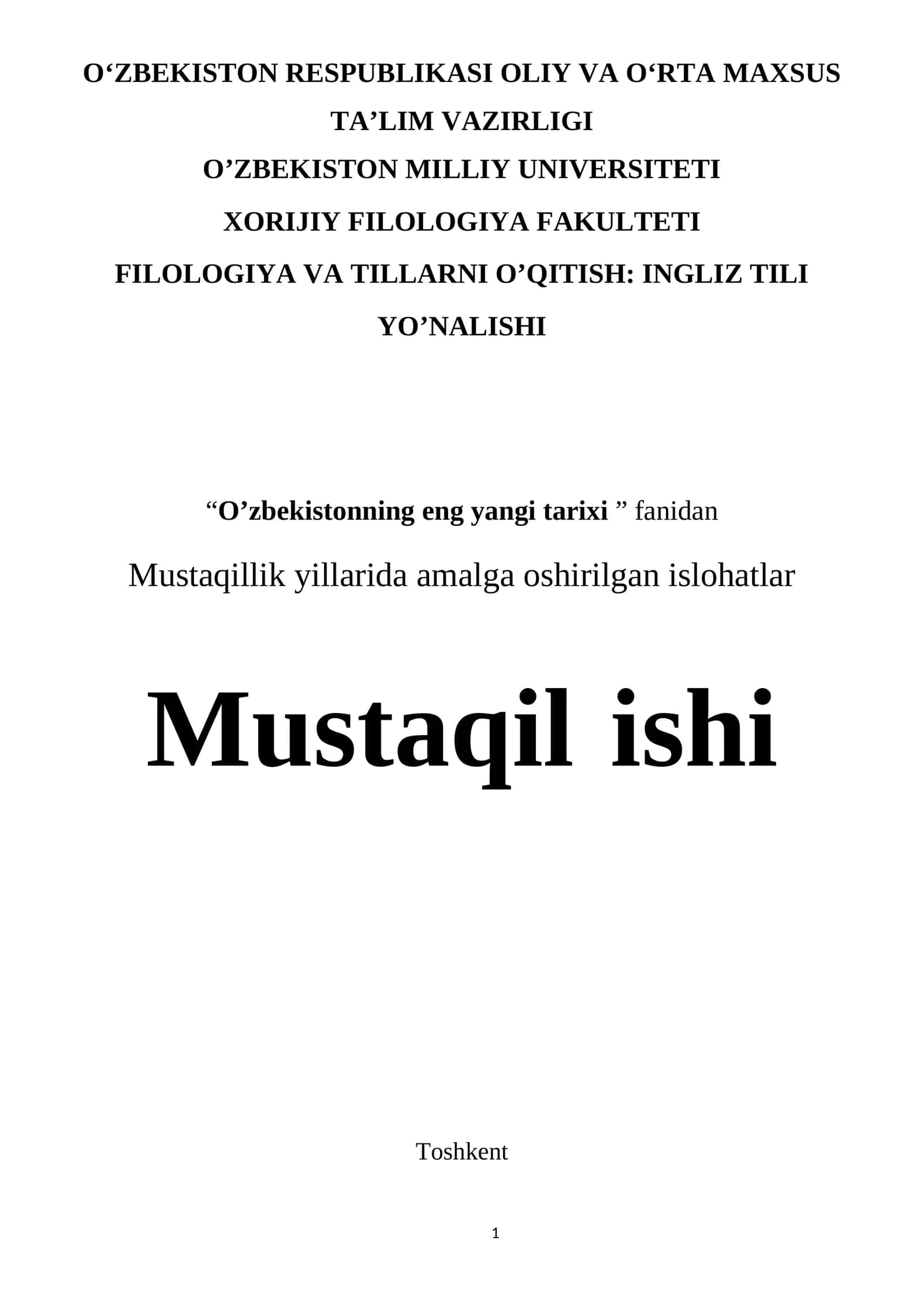 Mustaqillik yillarida O’zbekistonimiz bosib o’tgan taraqqiyot yo’li