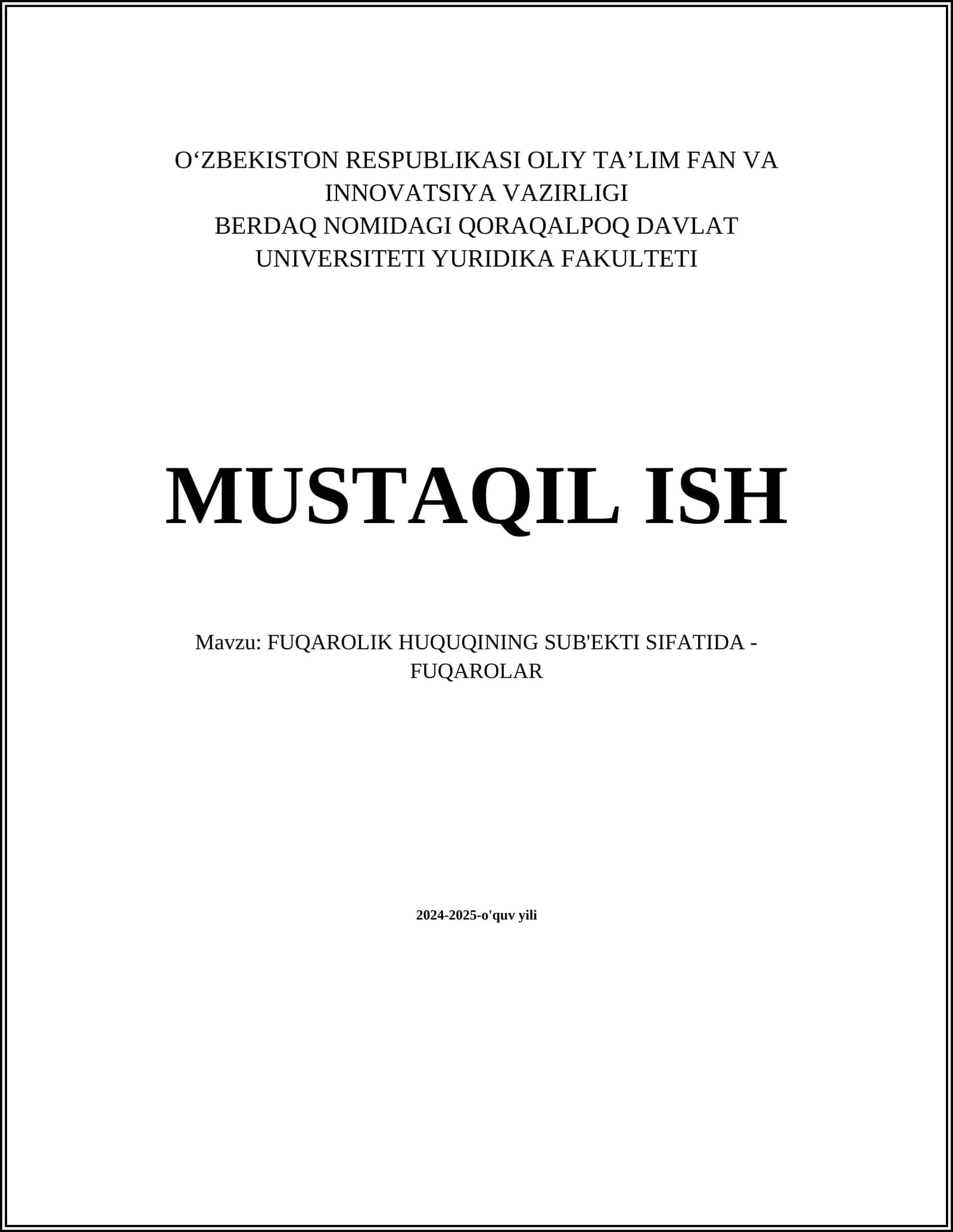 FUQAROLIK HUQUQINING SUB'EKTI SIFATIDA - FUQAROLAR