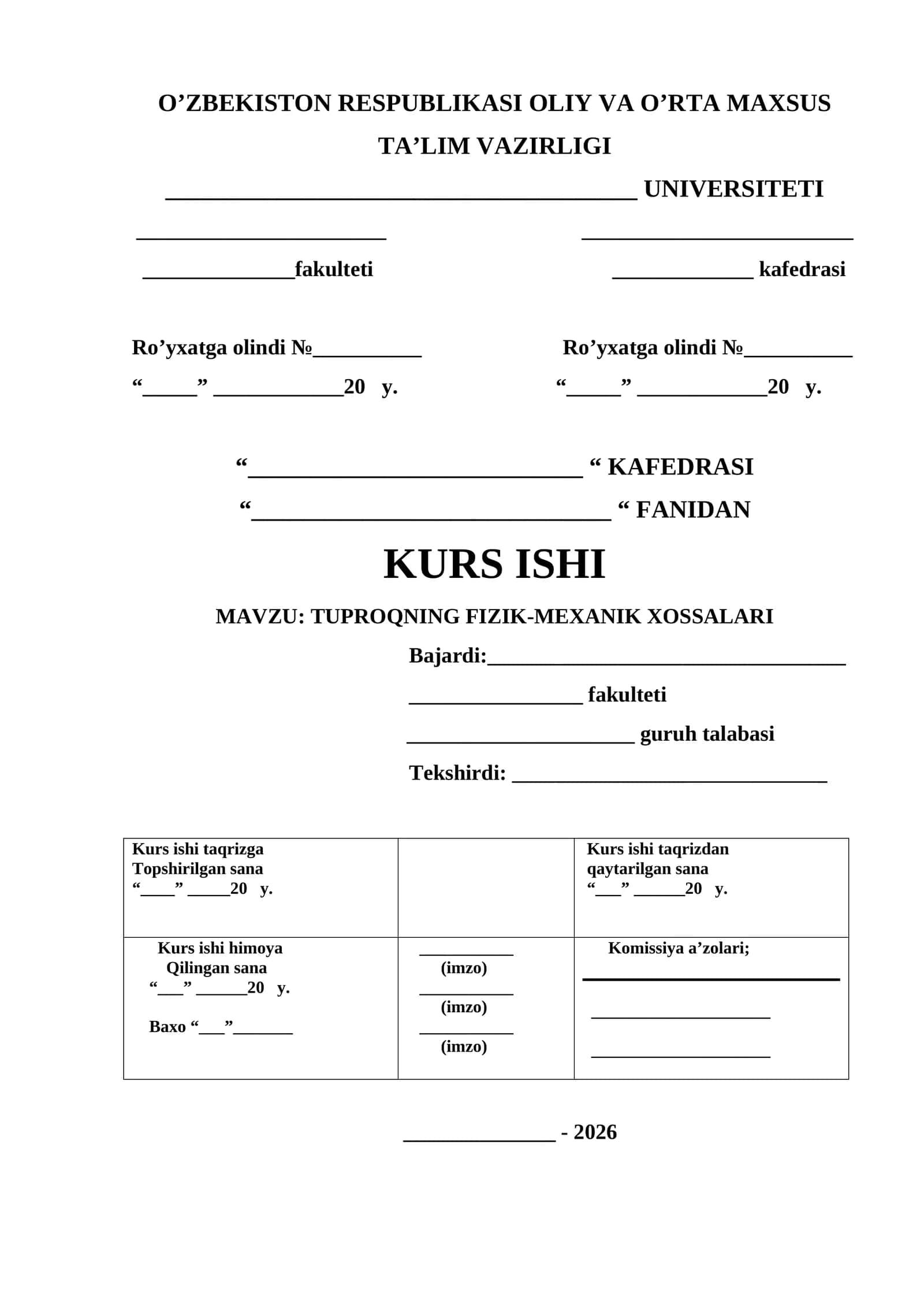 TUPROQNING FIZIK-MEXANIK XOSSALARI