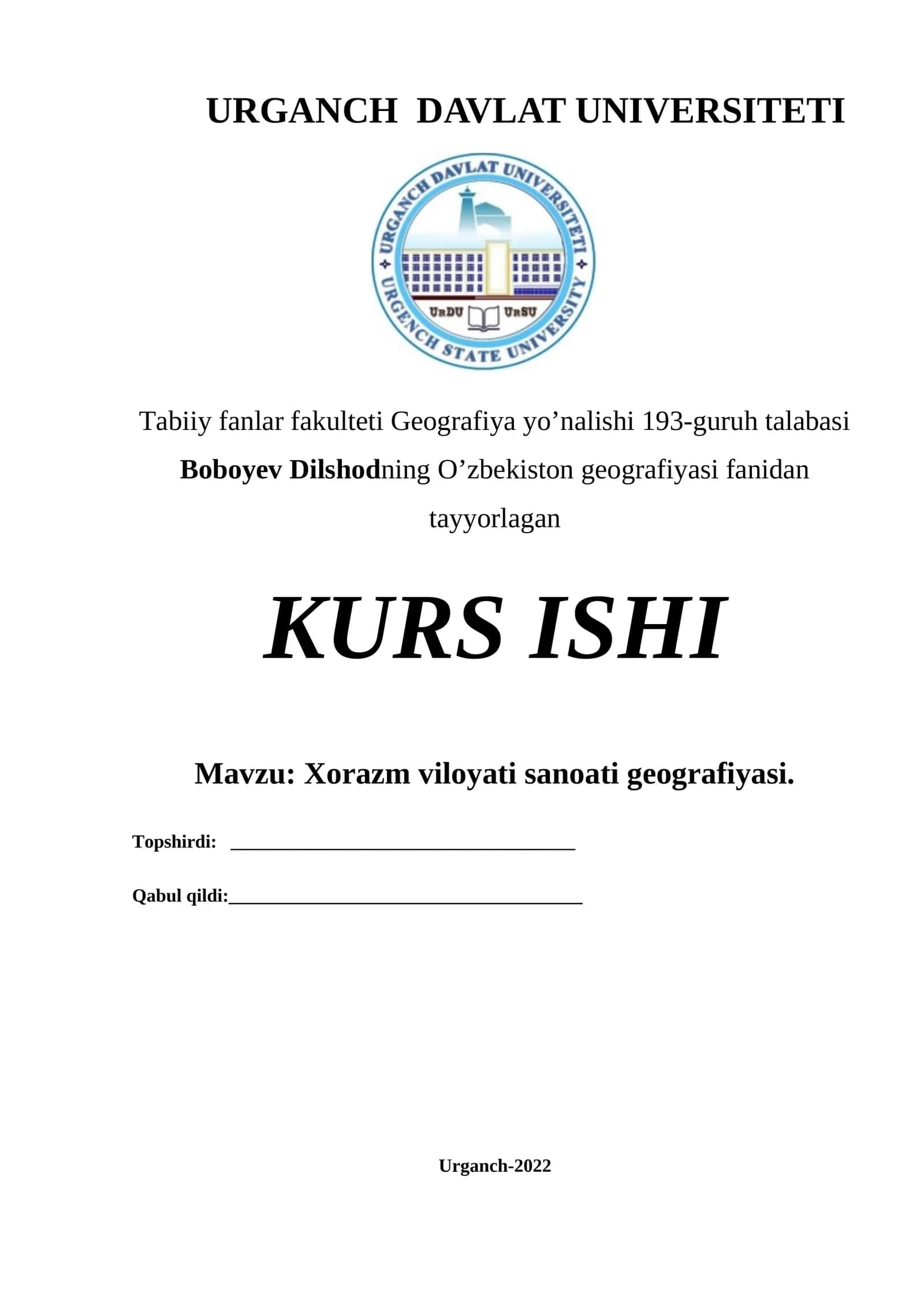 Xorazm viloyati sanoati geografiyasi