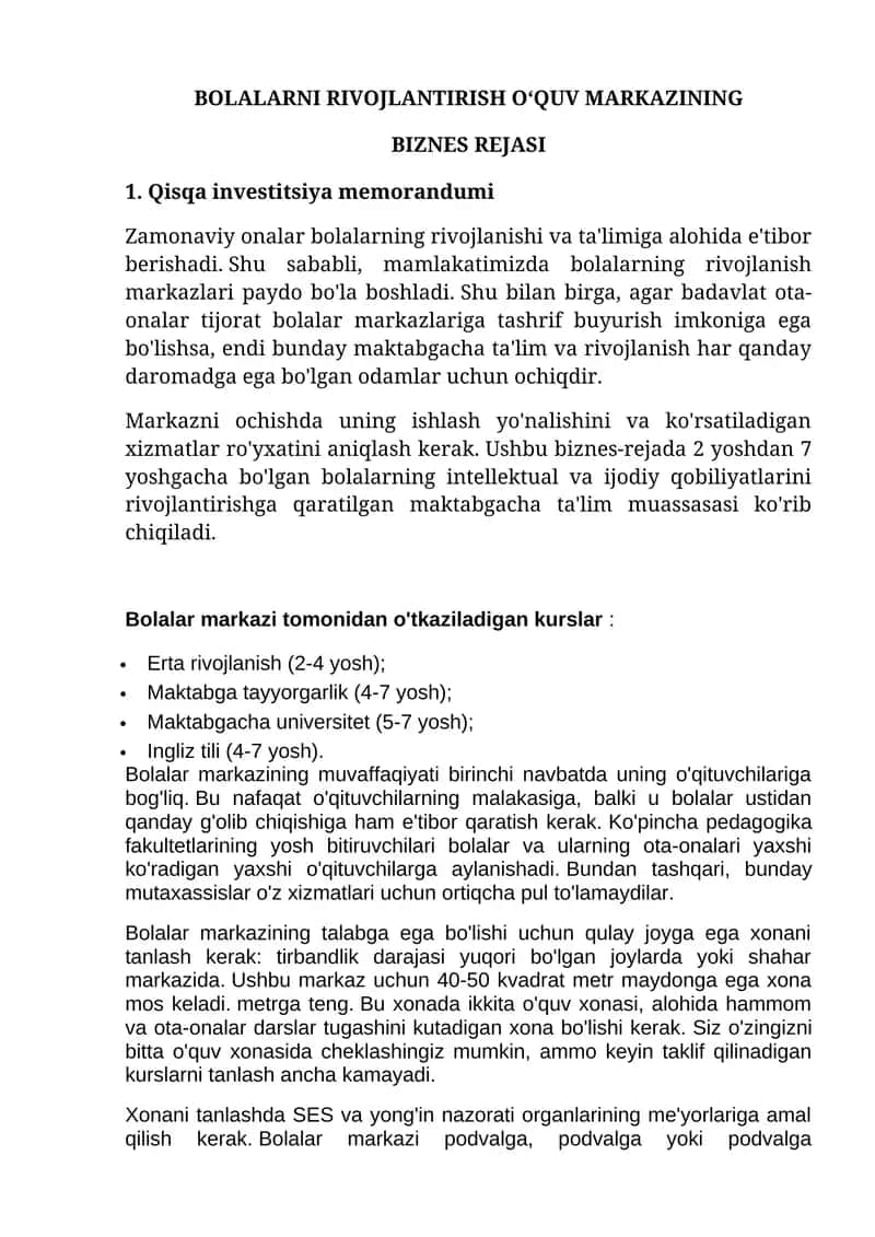 BOLALARNI RIVOJLANTIRISH O‘QUV MARKAZI