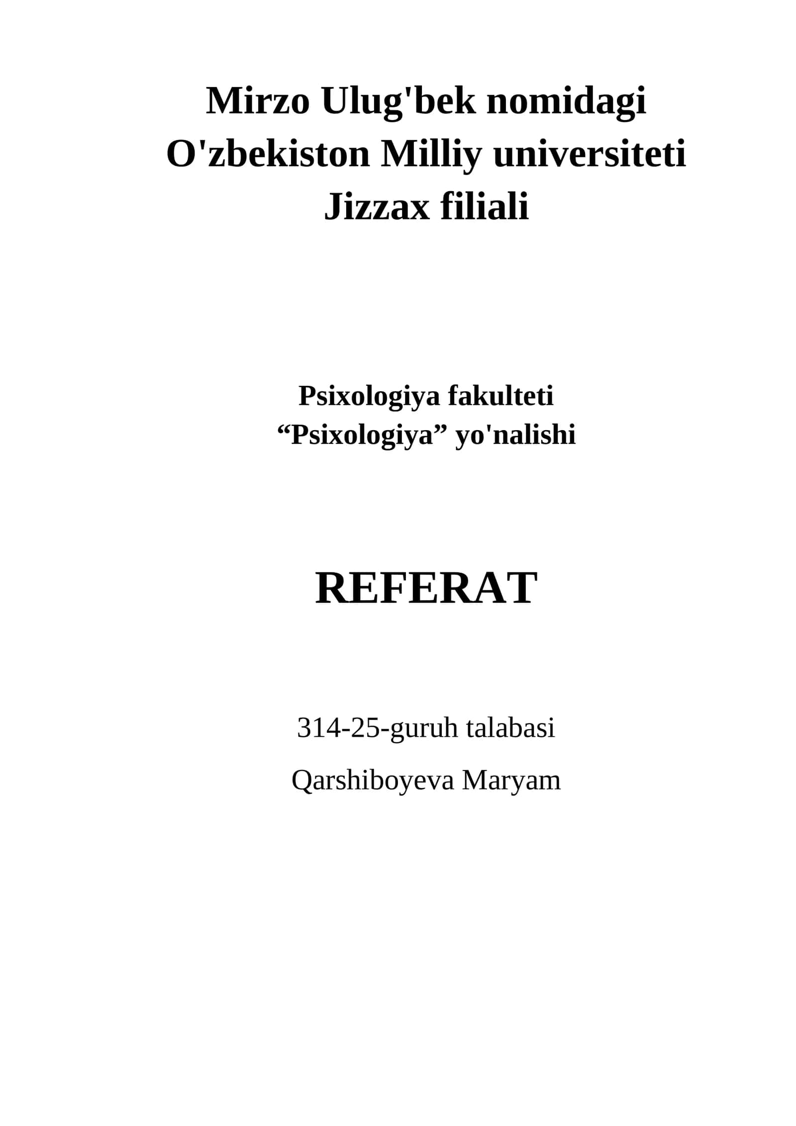 Psixologiya fakulteti REFERAT