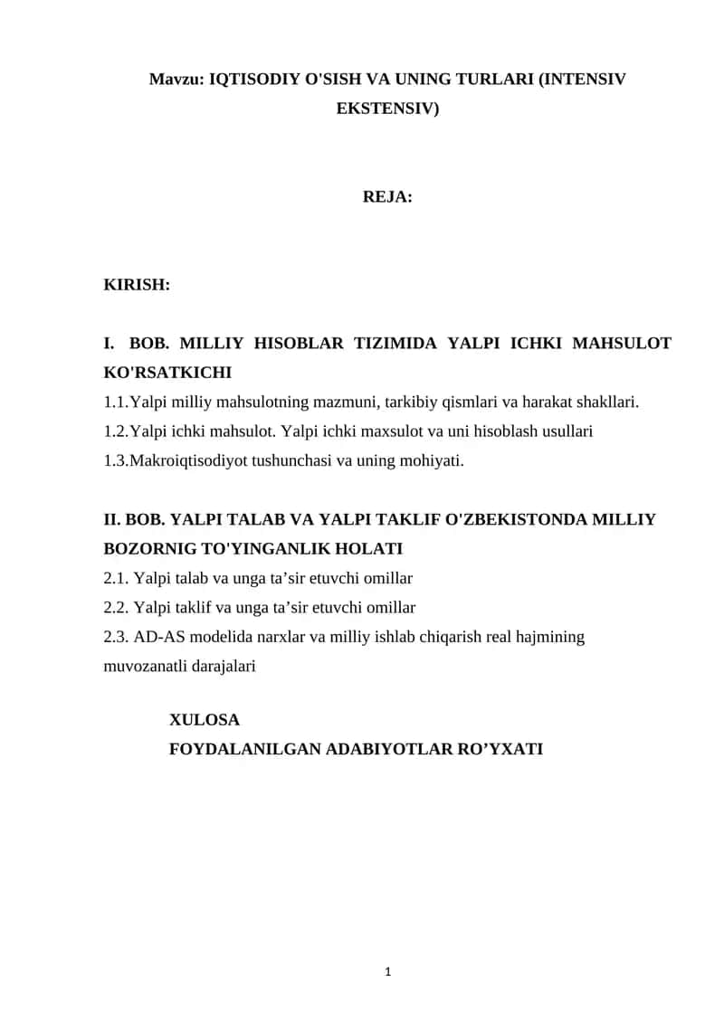 IQTISODIY O'SISH VA UNING TURLARI (INTENSIV EKSTENSIV)