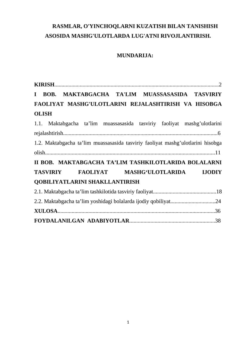 Tasviriy faoliyat mashg'ulotlari