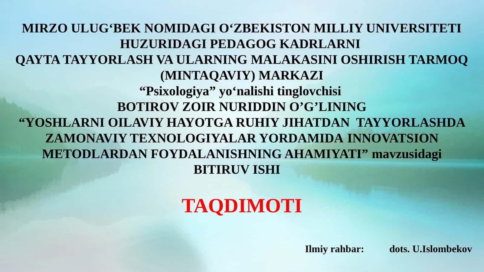 YOSHLARNI OILAVIY HAYOTGA RUHIY JIHATDAN TAYYORLASHDA ZAMONAVIY TEXNOLOGIYALAR YORDAMIDAINNOVATSION METODLARDAN FOYDALANISHNING AHAMIYATI