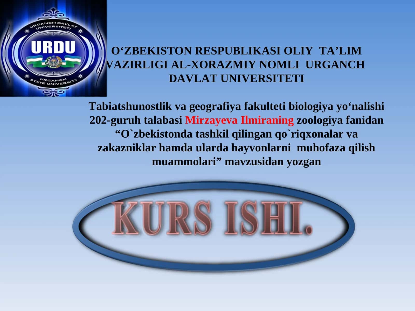 O`zbekistonda tashkil qilingan qo`riqxonalar va zakazniklar hamda ularda hayvonlarni muhofaza qilish muammolari