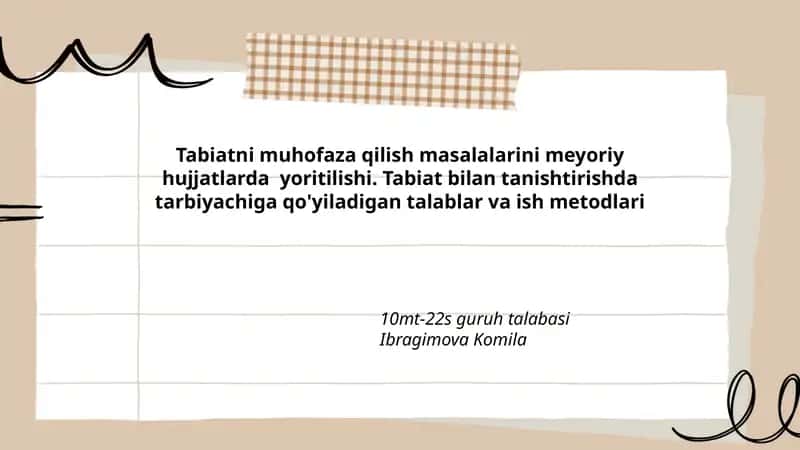Tabiatni muhofaza qilish masalalarini meyoriy hujjatlarda yoritilishi
