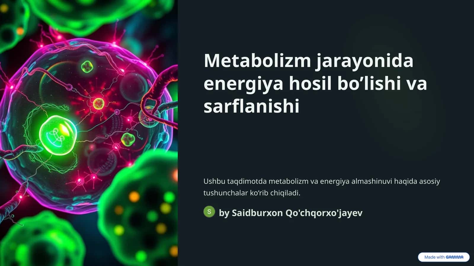 Metabolizm jarayonida energiya hosil bo’lishi va sarflanishi