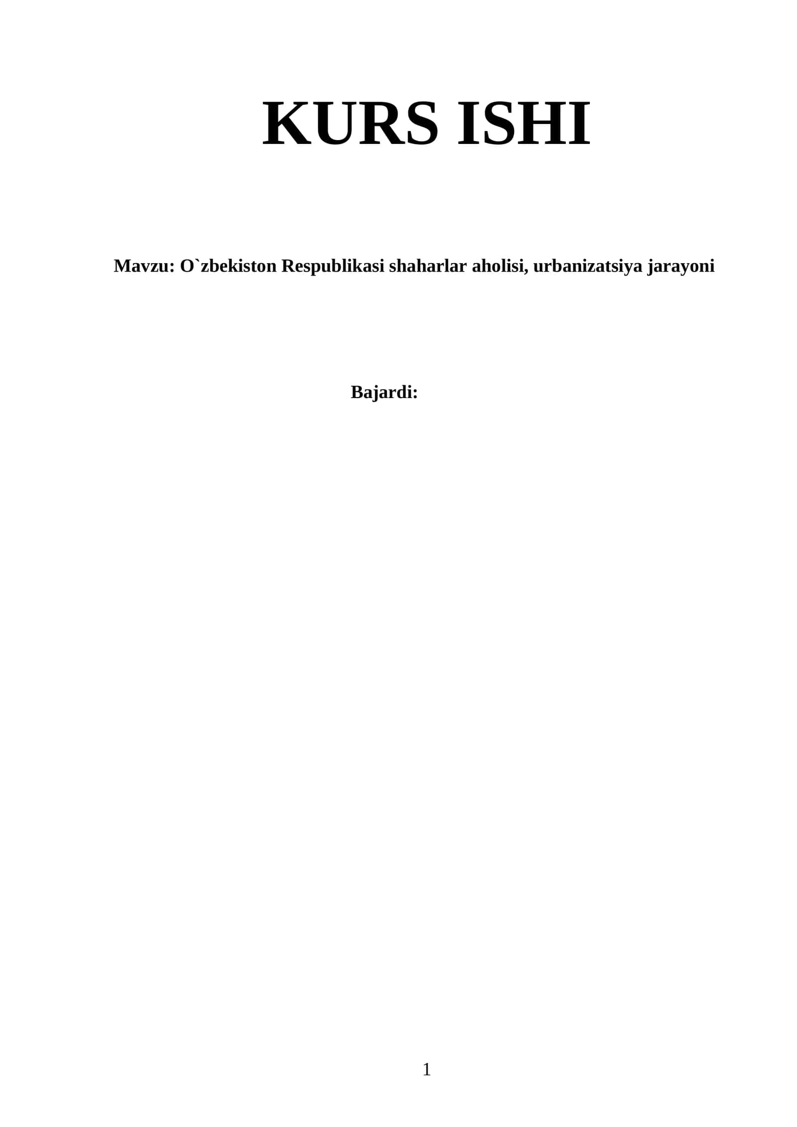 O`zbekiston Respublikasi shaharlar aholisi, urbanizatsiya jarayoni