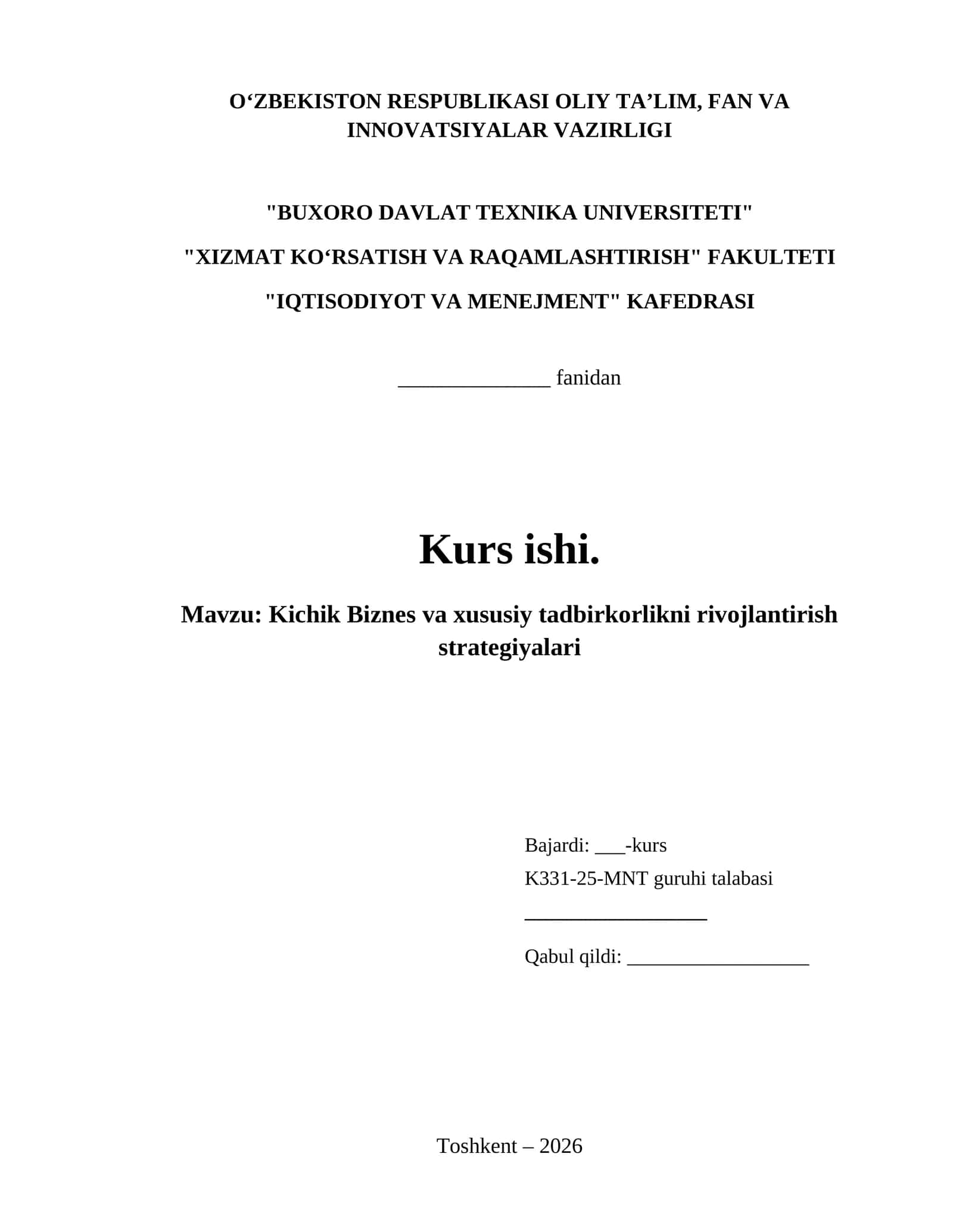 Kichik Biznes va xususiy tadbirkorlikni rivojlantirish strategiyalari