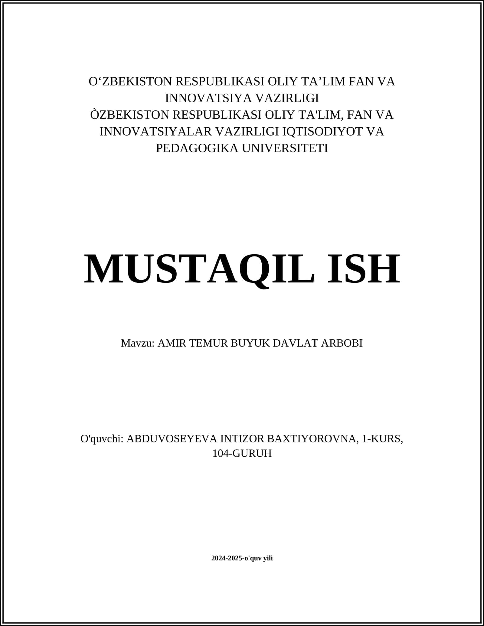 Amir Temur Buyuk Davlat Arbob
