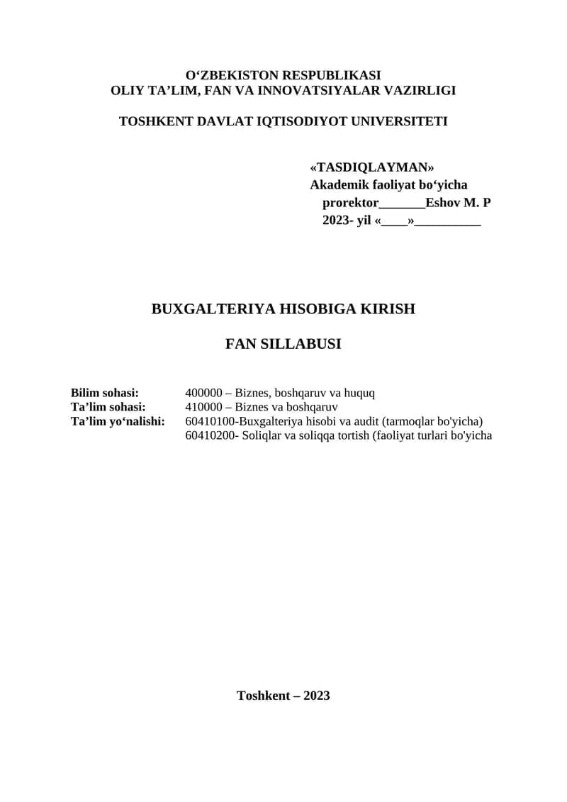 Buxgalteriya hisobiga kirish