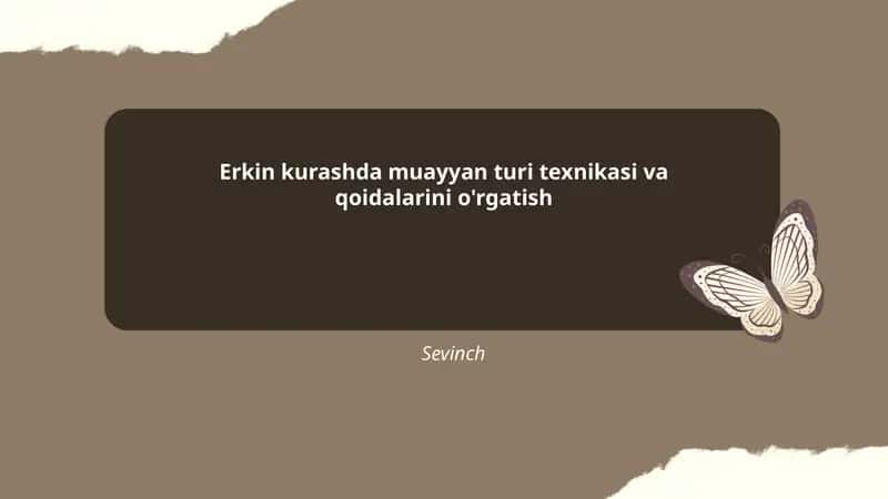 Erkin kurashda muayyan turi texnikasi va qoidalarini o'rgatish