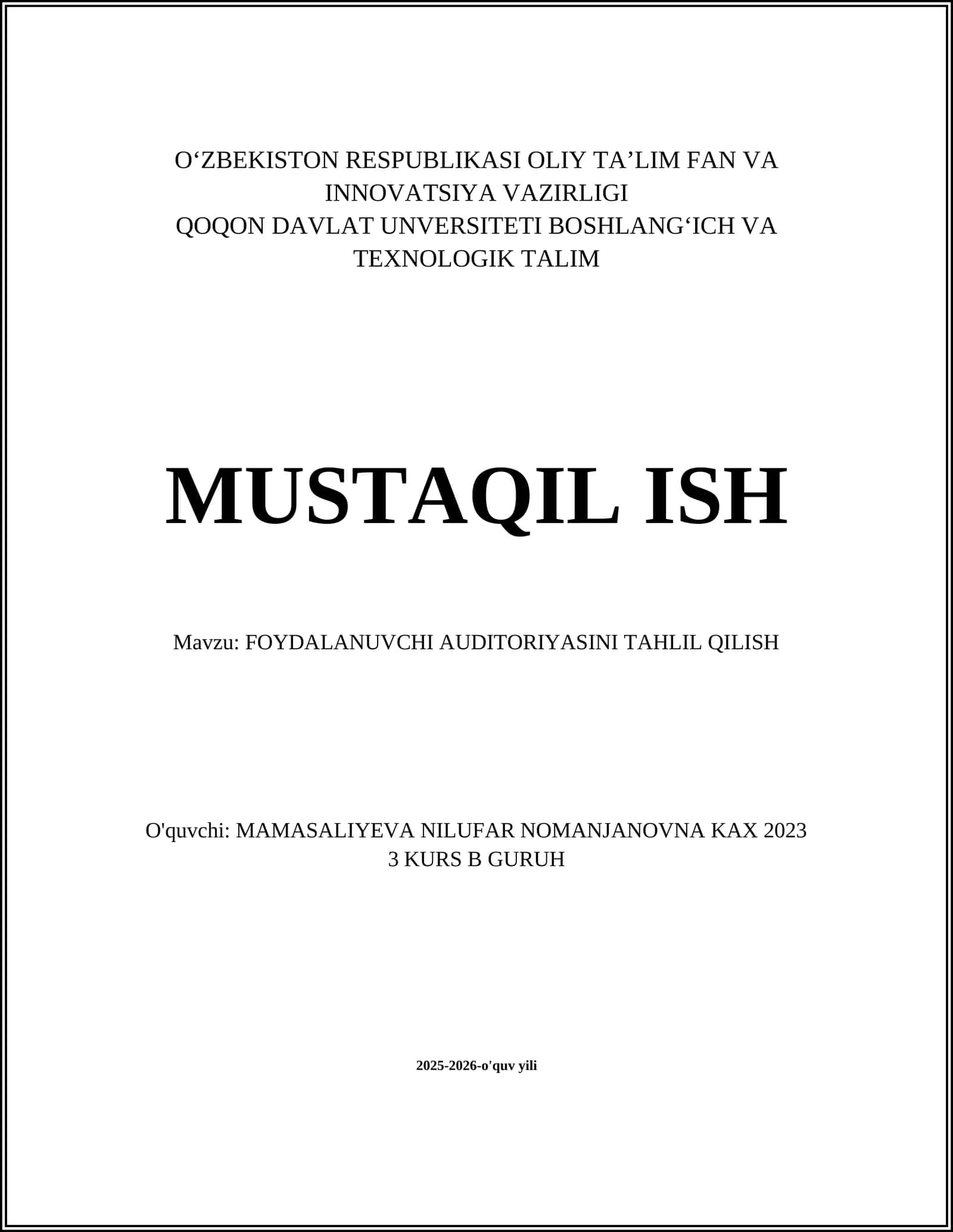 Foydalanuvchi auditoriyasini tahlil qilish