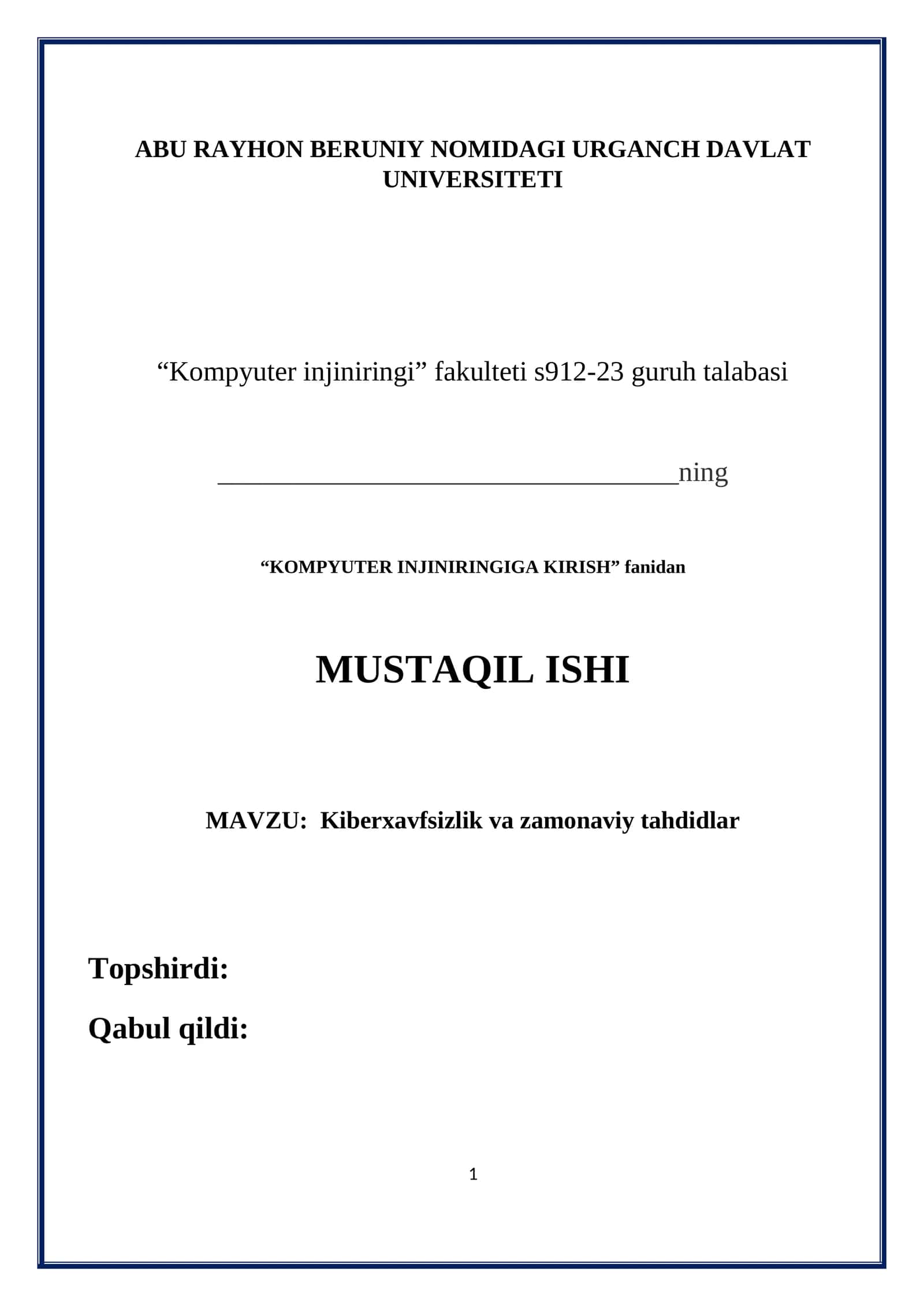 Kiberxavfsizlik va zamonaviy tahdidlar