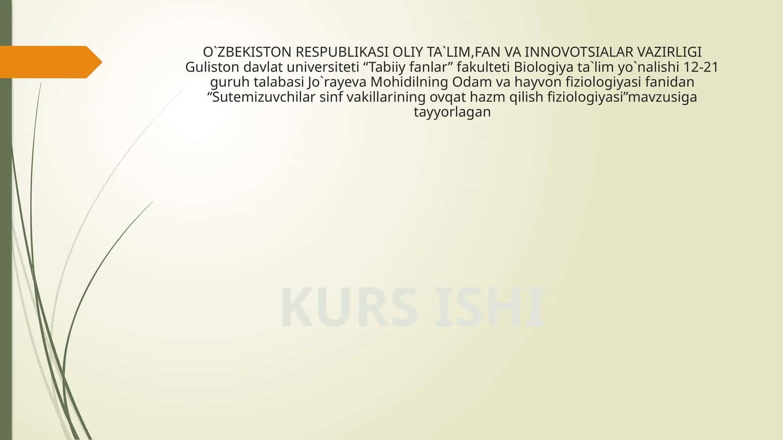 Sutemizuvchilar sinf vakillarining ovqat hazmqilish fiziologiyasi