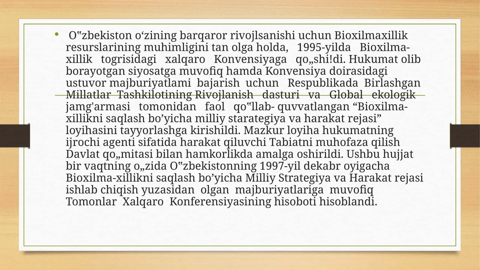 Bioxilma-xillikni saqlash bo’yicha milliy starategiya va harakat rejasi