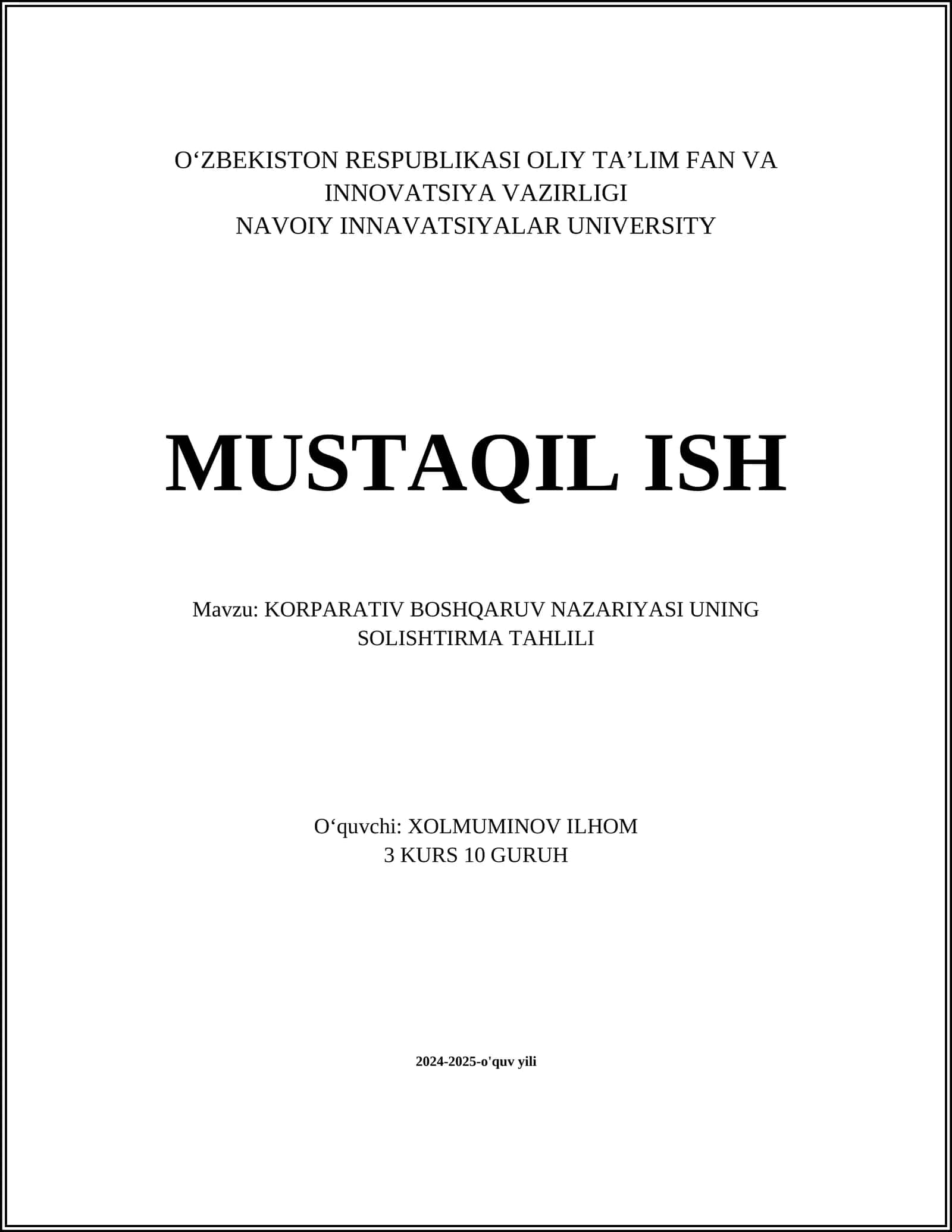 KORPORATIV BOSHQARUV NAZARIYASI