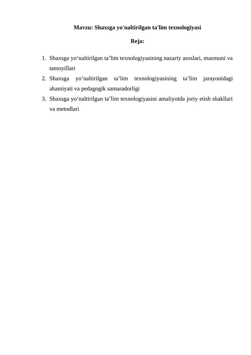 Shaxsga yo'naltirilgan ta'lim texnologiyasi