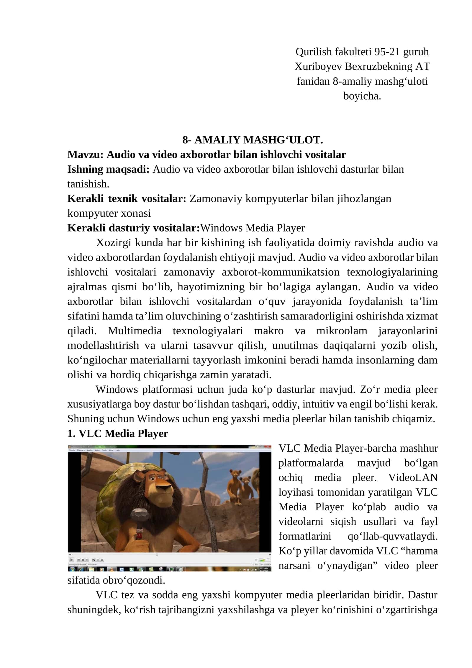 Audio va video axborotlar bilan ishlovchi vositalar