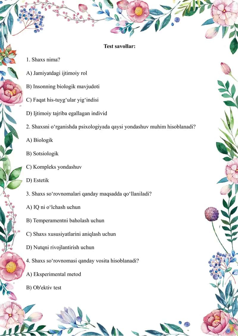 PSIXOLOGIYADAN TEST