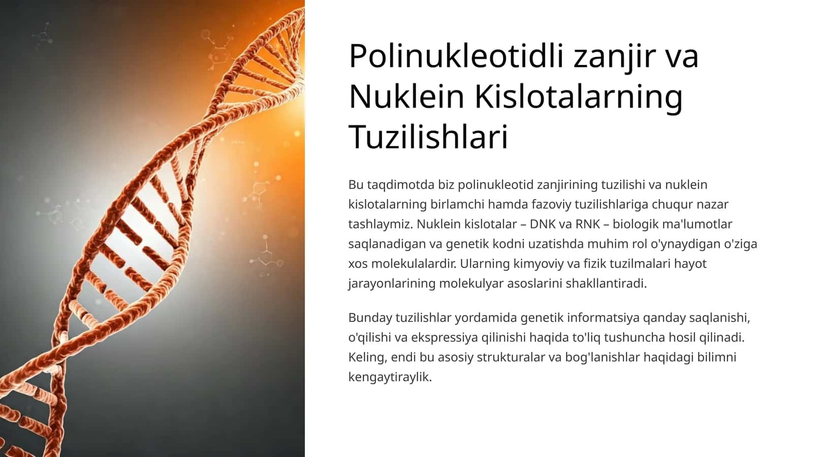 Polinukleotidli zanjir va Nuklein Kislotalarning Tuzilishlari
