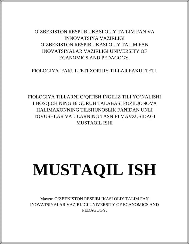O'zbek tilidagi unli tovushlar