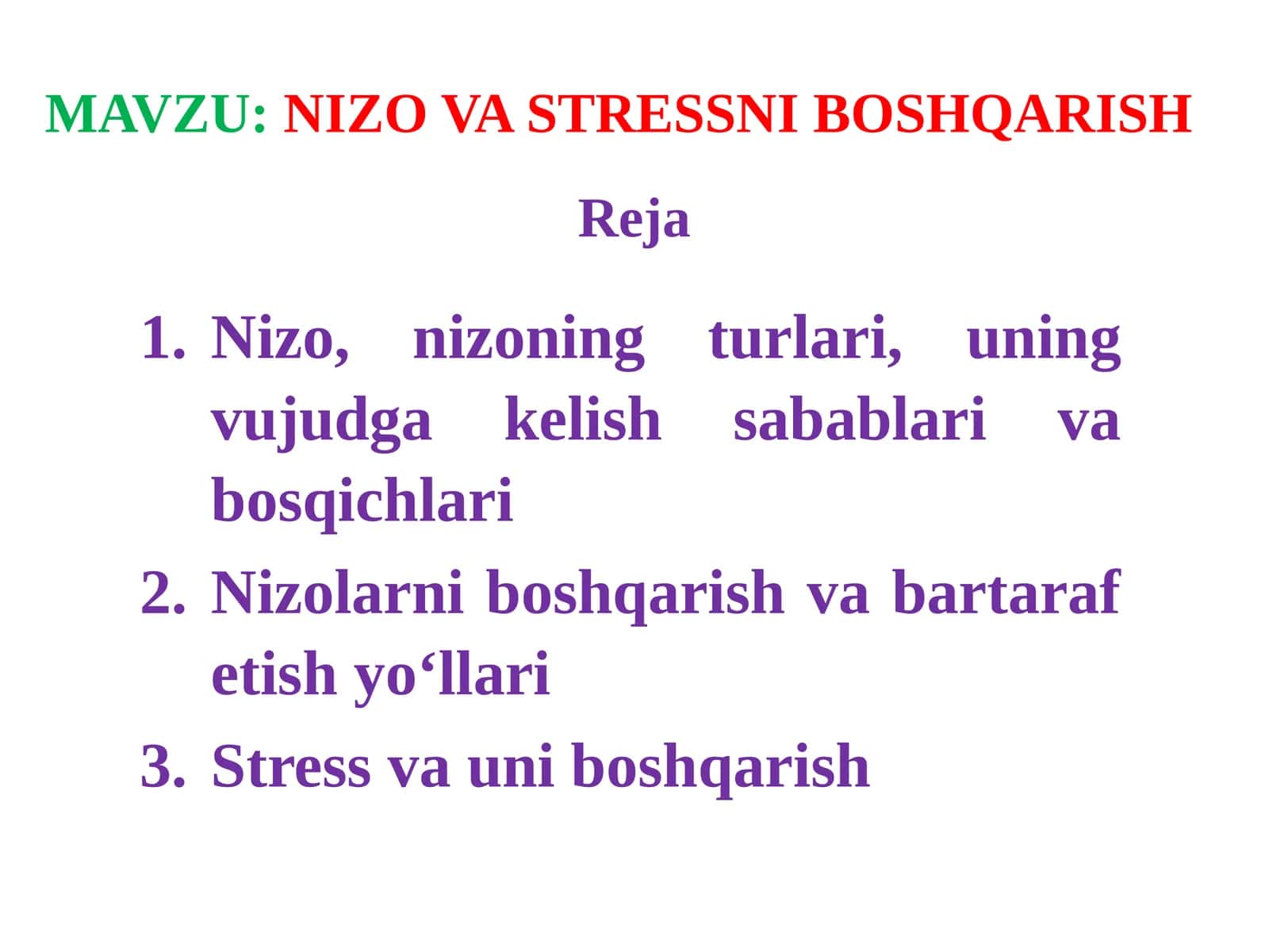 NIZO VA STRESSNI BOSHQARISH