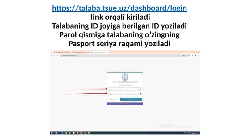 - Teglar: ID, Parol, Pasport seriya raqami, aktivlashtirish, O'rgartirish, talaba ma'lumoti, talaba hujjati